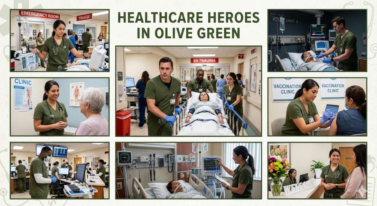 olive green medical scrubs