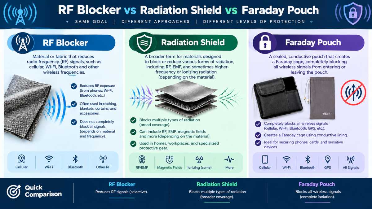 RF Blocker vs Radiation Shield vs Faraday Pouch Terminology RF Blocker for Phones