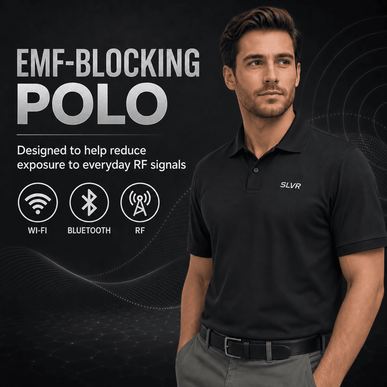 SLVRWear™ SLVR™ Black EMF Shielding Polo Shirt 002 SLVRWear™-SLVR™-Black-EMF-Shielding-Polo-Shirt-
